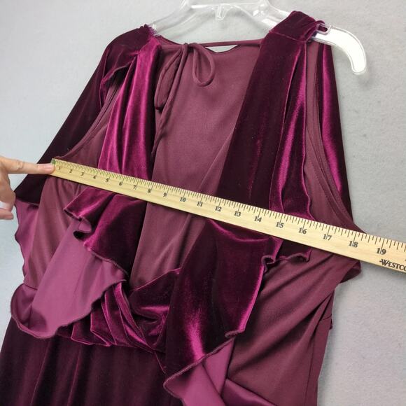 Jessica Simpson Burgundy Velvet Dress Sz 12W Flutter Slv Open Back Blouson Waist - Picture 7 of 10